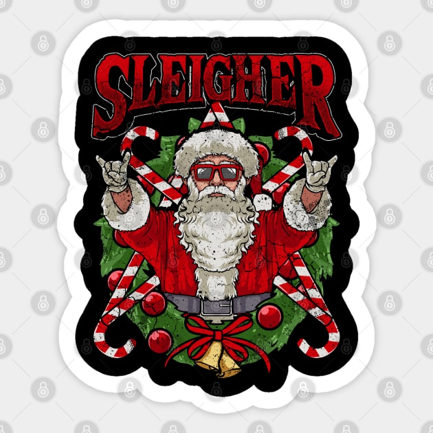 Sleigher Santa Claus Rocker Heavy Metal Christmas Sticker by E